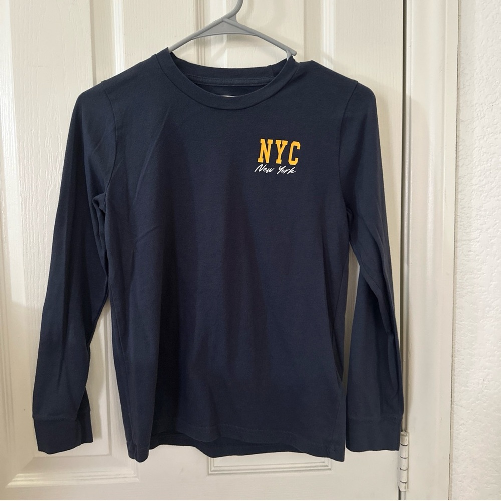 Abercrombie Kids Long Sleeve Shirt Navy Blue Size 9/10 Boys New York Print